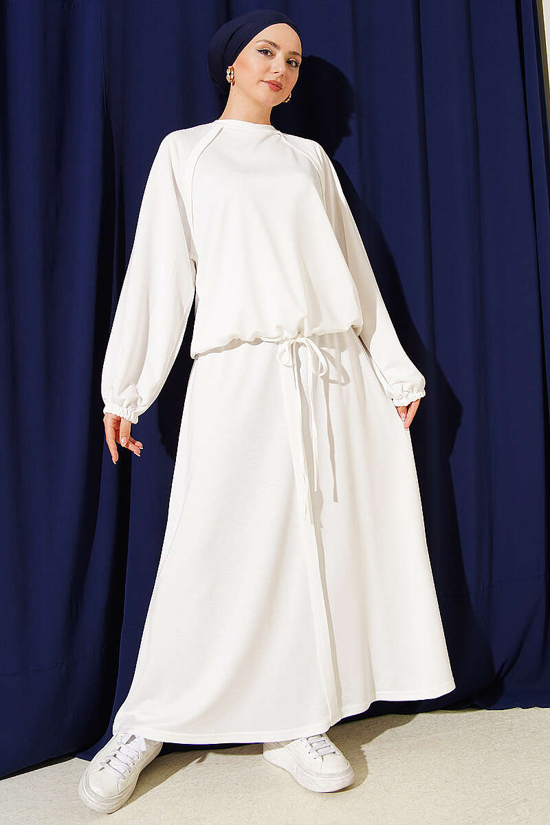 Loycha Skirt Set with Drawstring Ties - White