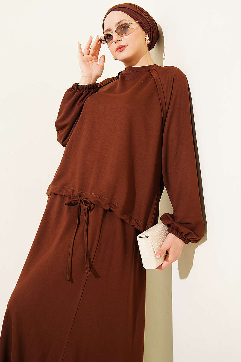 Loycha Skirt Set with Drawstring Ties - Brown
