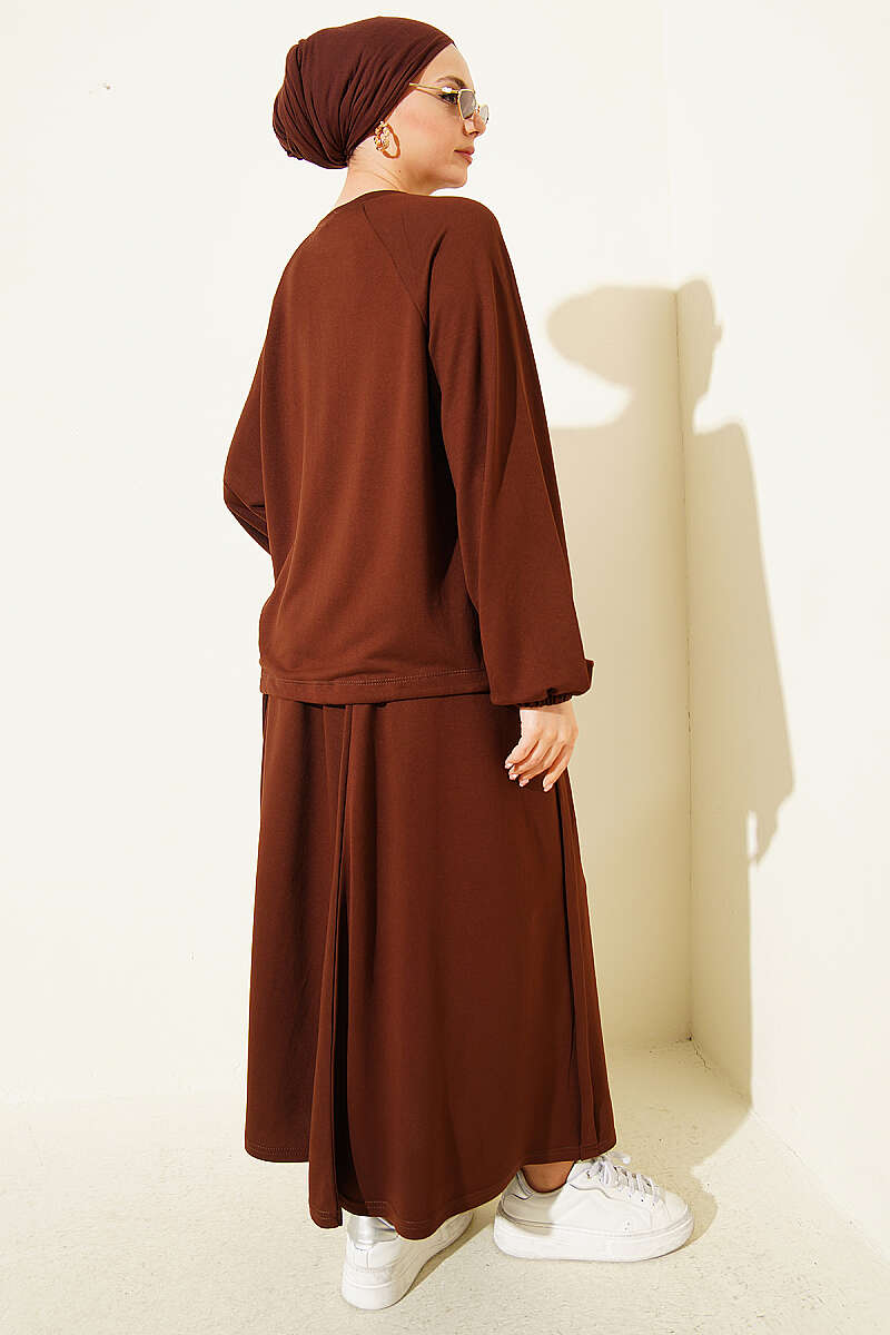 Loycha Skirt Set with Drawstring Ties - Brown
