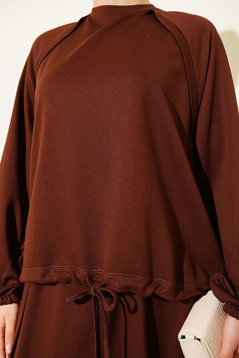 Loycha Skirt Set with Drawstring Ties - Brown