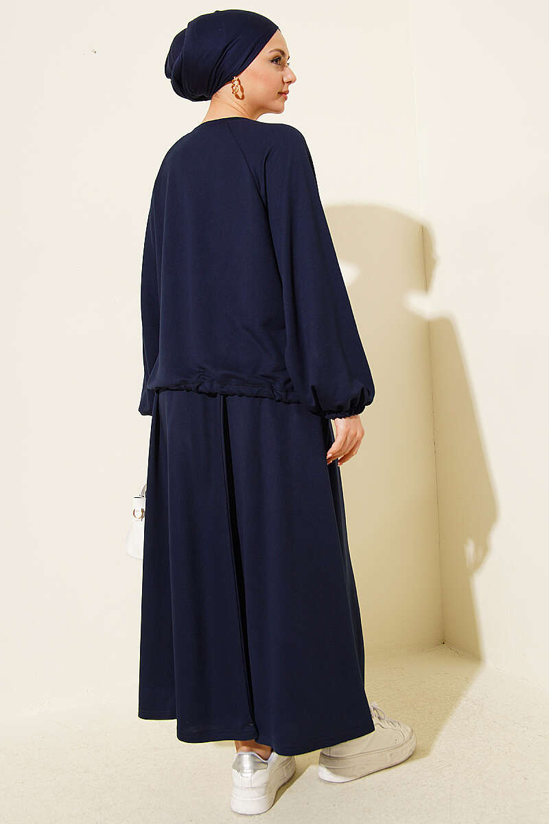Loycha Skirt Set with Drawstring Ties - Navy
