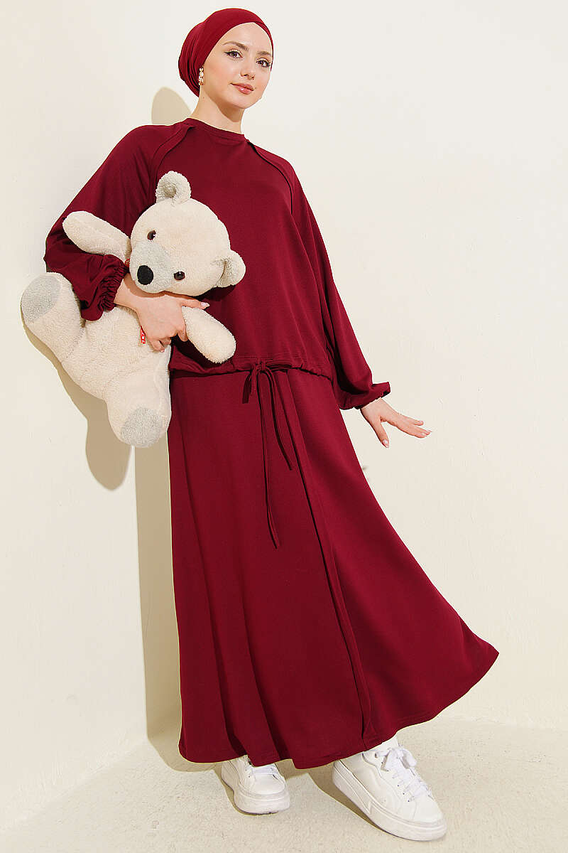 Loycha Skirt Set with Drawstring Ties - Plum
