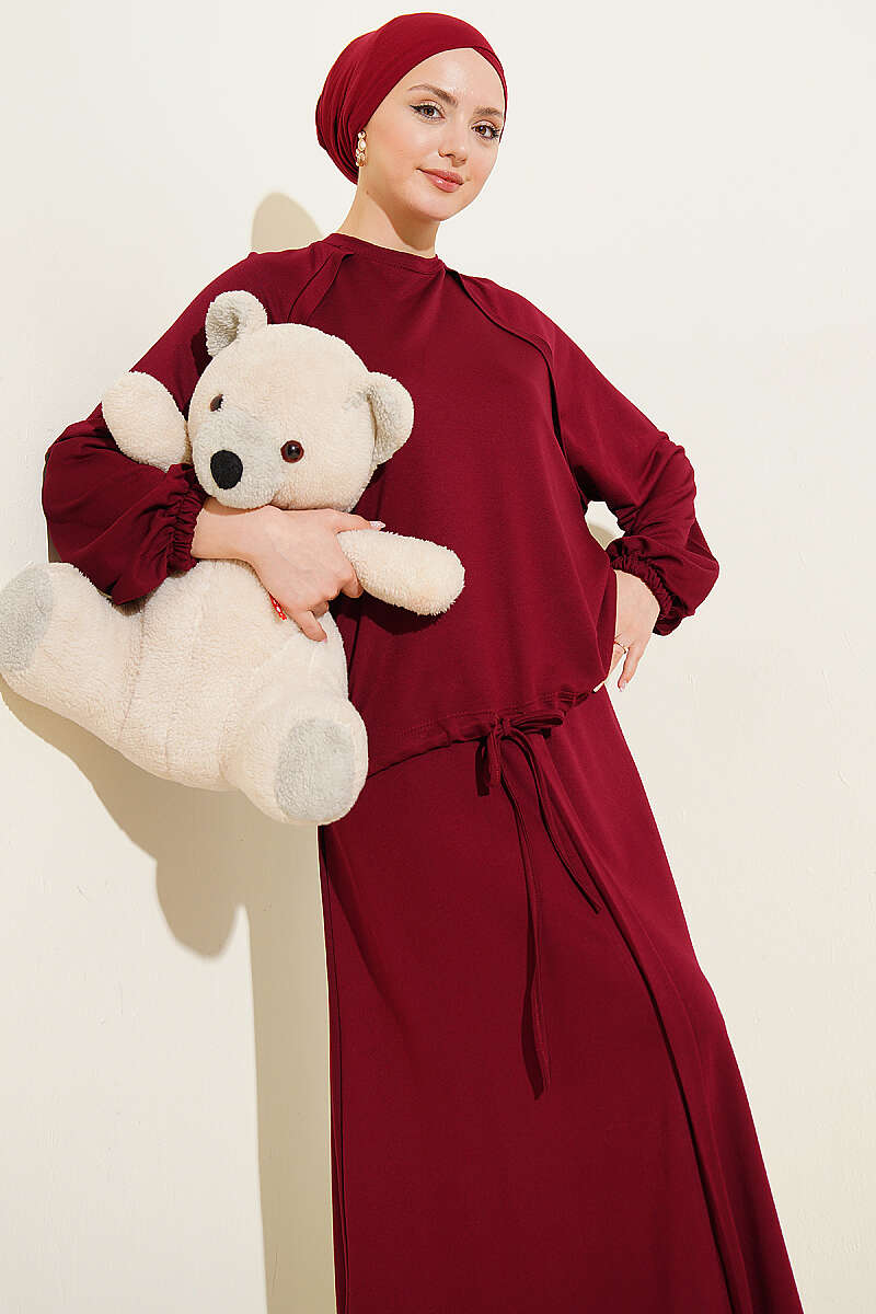 Loycha Skirt Set with Drawstring Ties - Plum