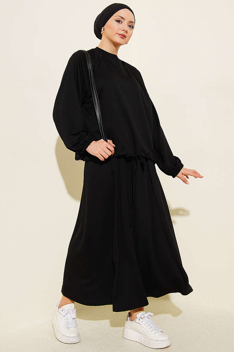 Loycha Skirt Set with Drawstring Ties - Black