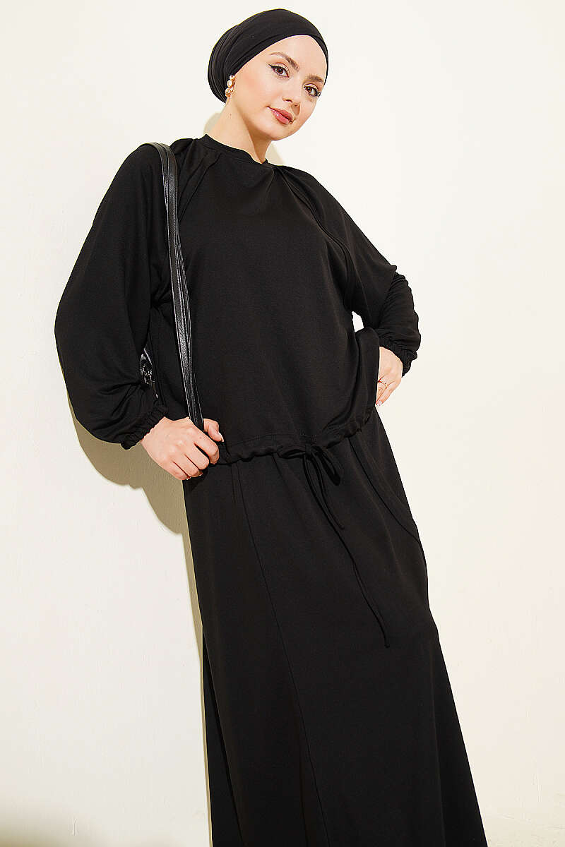 Loycha Skirt Set with Drawstring Ties - Black