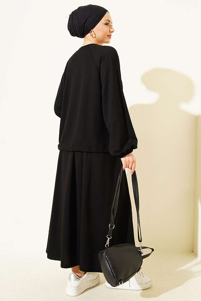 Loycha Skirt Set with Drawstring Ties - Black