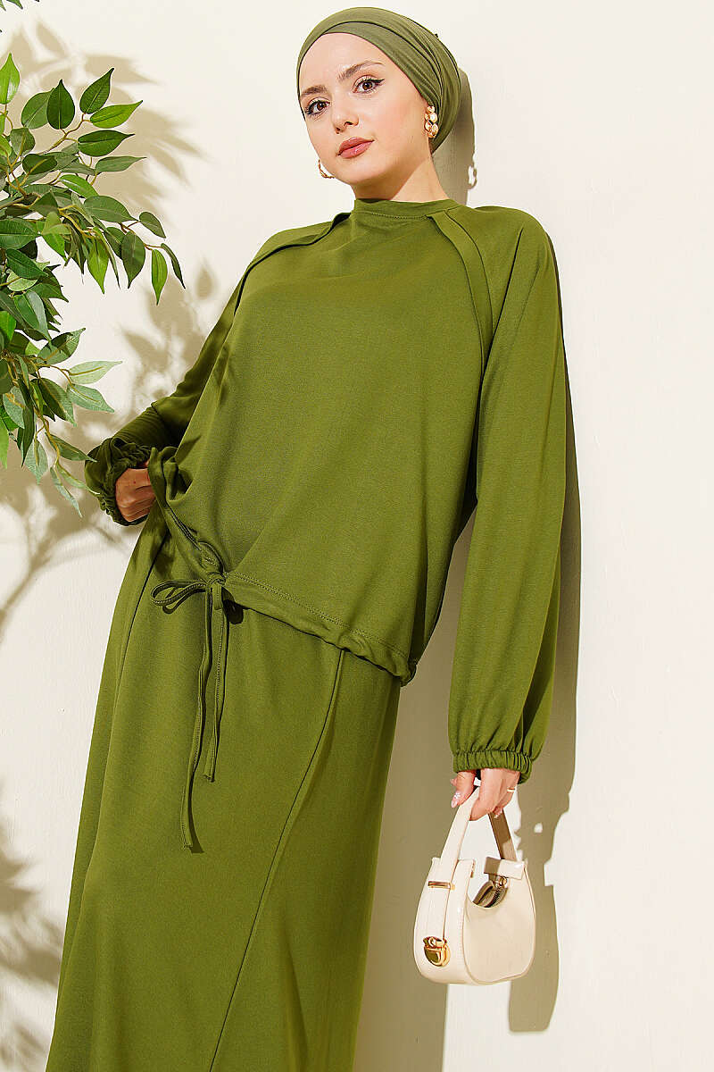 Loycha Skirt Set with Drawstring Ties - Green