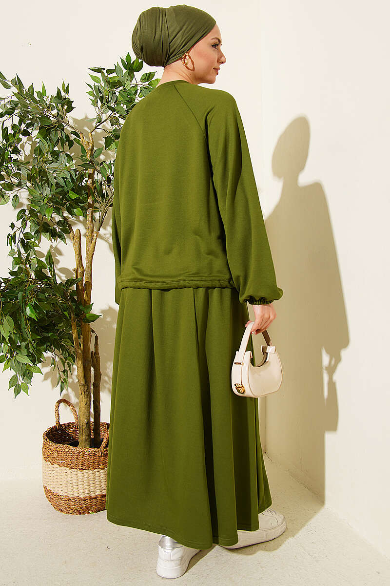 Loycha Skirt Set with Drawstring Ties - Green