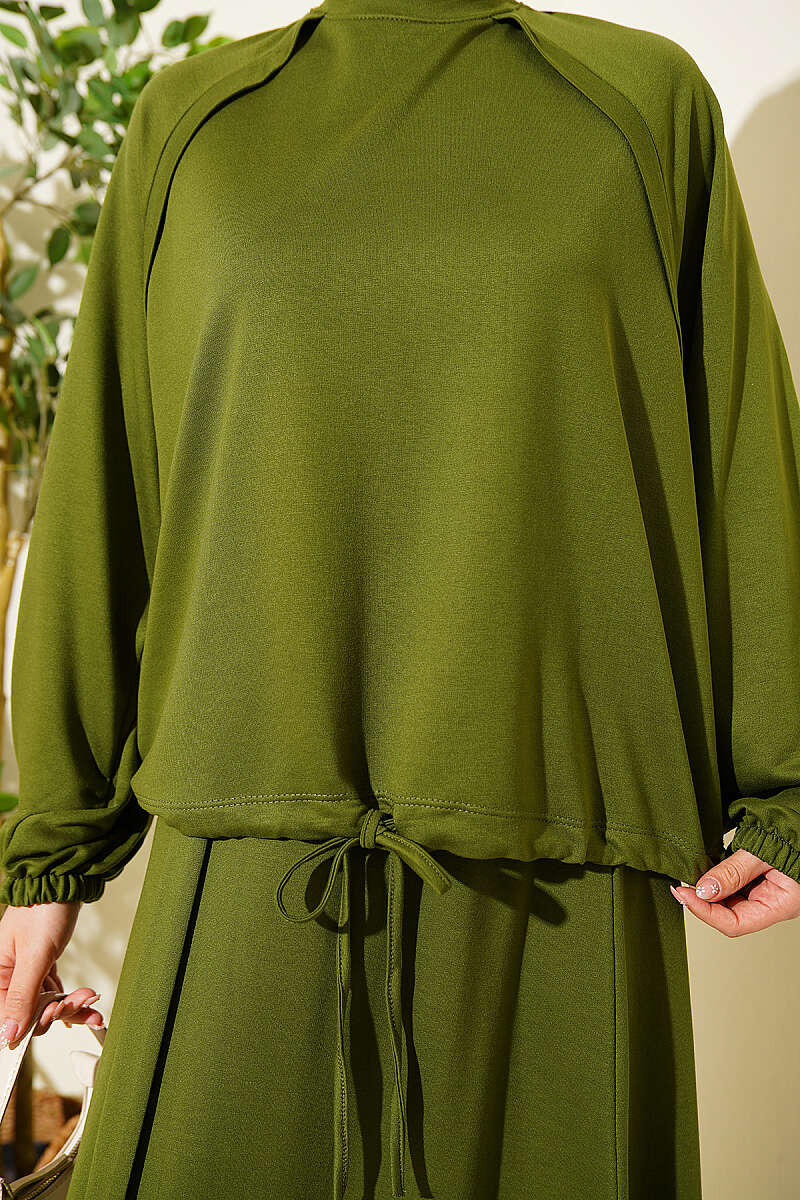 Loycha Skirt Set with Drawstring Ties - Green