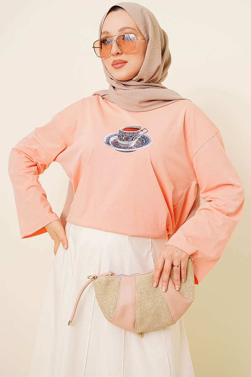 Turkish Coffee Print Tunic - Salmon