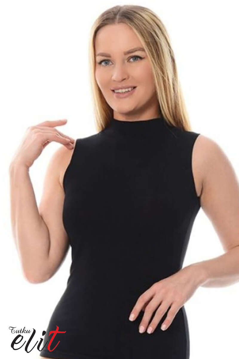 Tutku Elit Stretch Turtleneck Bodysuit - Black