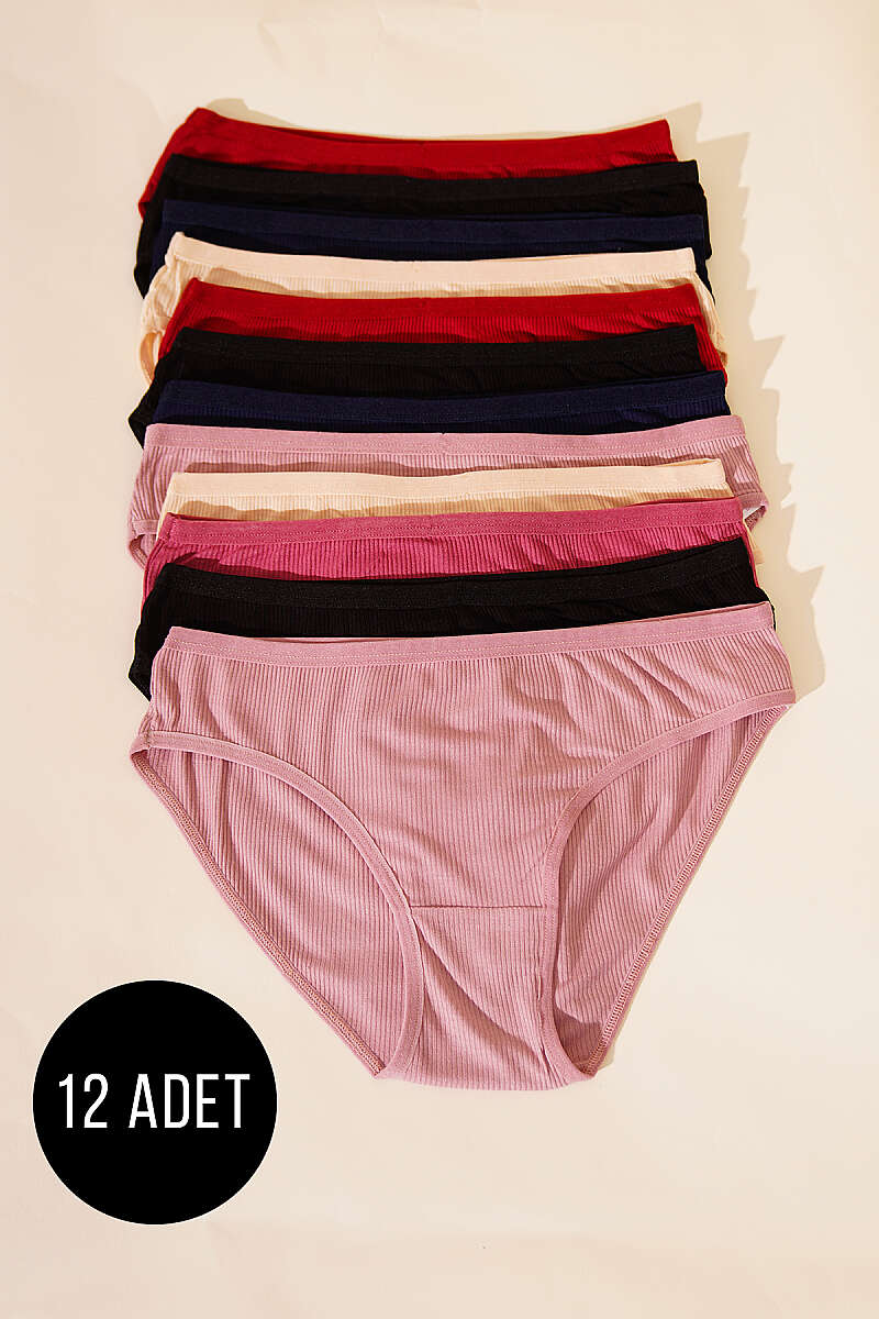 Tutku Elit 12-Pack Ribbed Bamboo Bikini Briefs - Multicolour