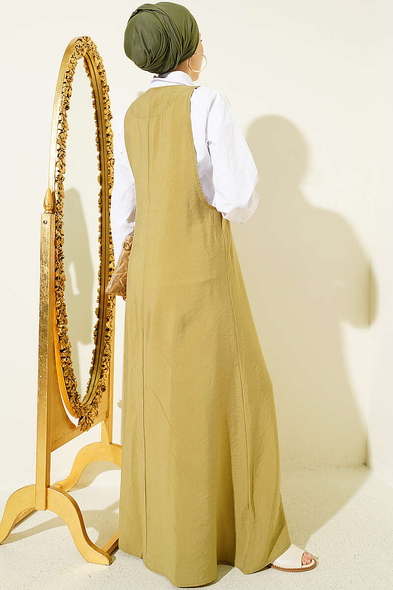 U-Neck Pinafore Dress - Almond Green