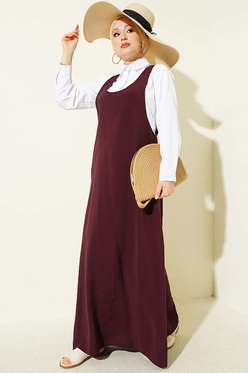 U-Neck Pinafore Dress - Plum
