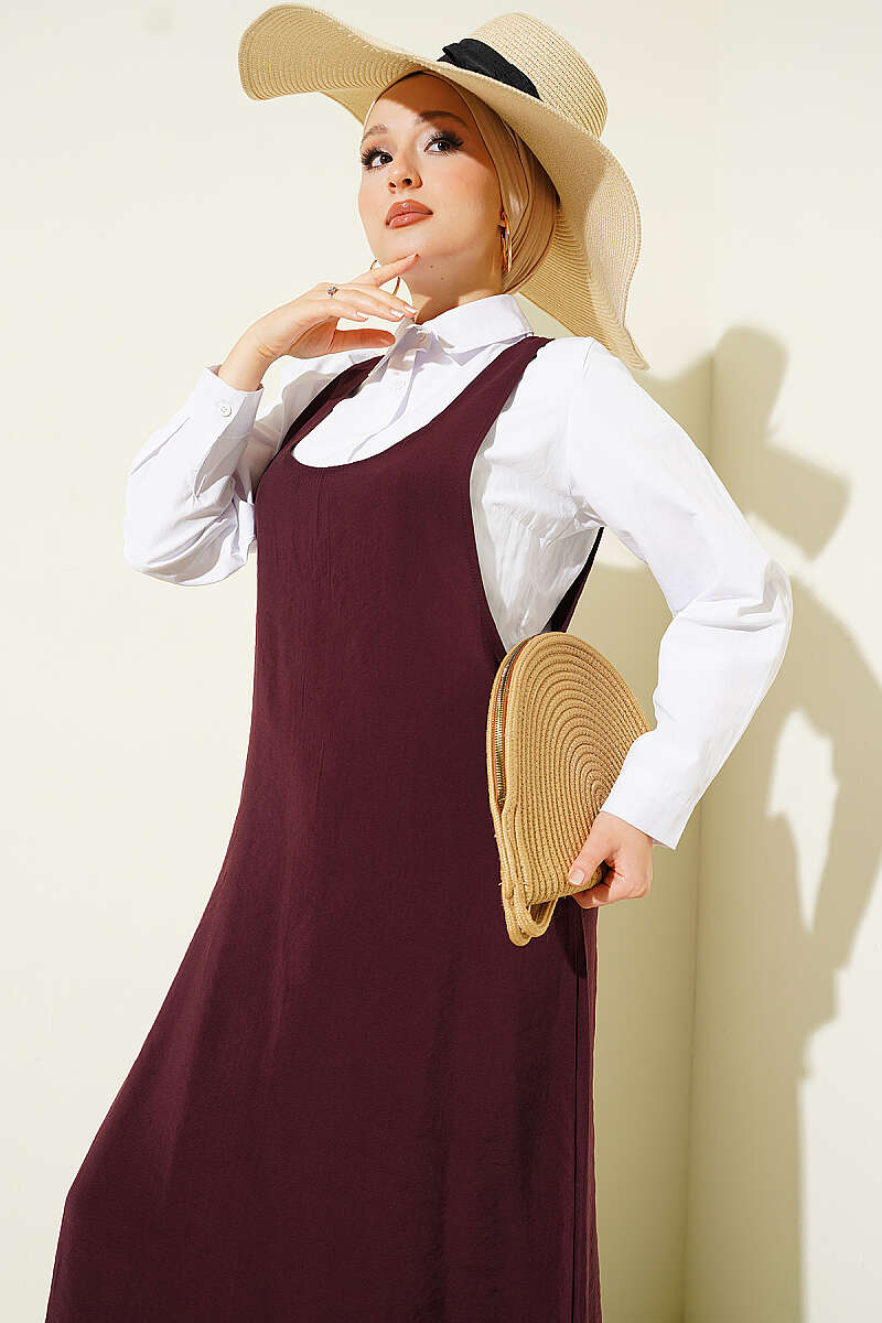 U-Neck Pinafore Dress - Plum