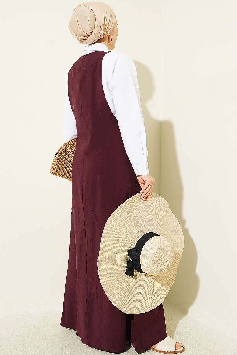 U-Neck Pinafore Dress - Plum