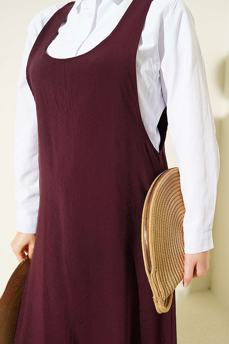 U-Neck Pinafore Dress - Plum