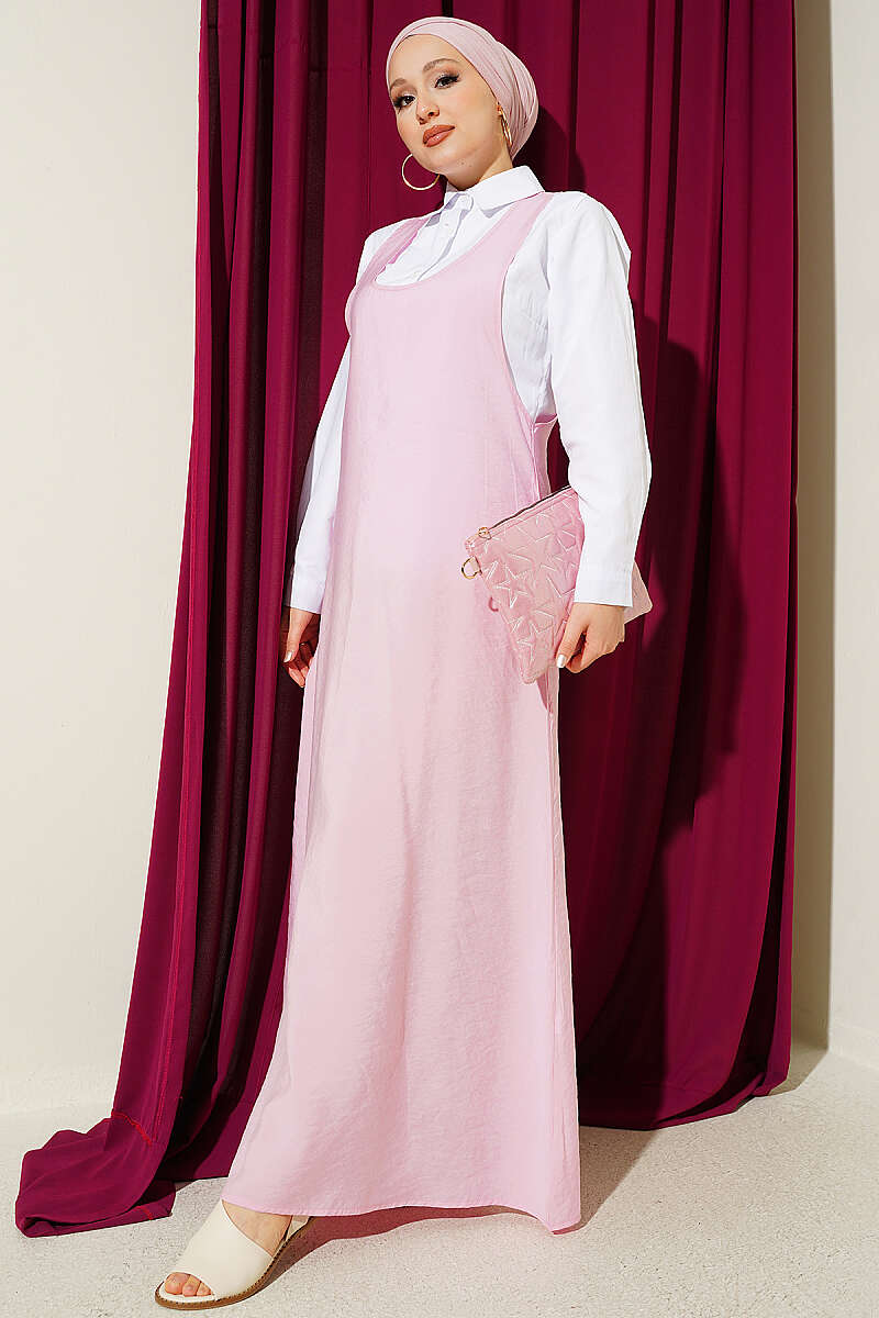 U-Neck Pinafore Dress - Pink