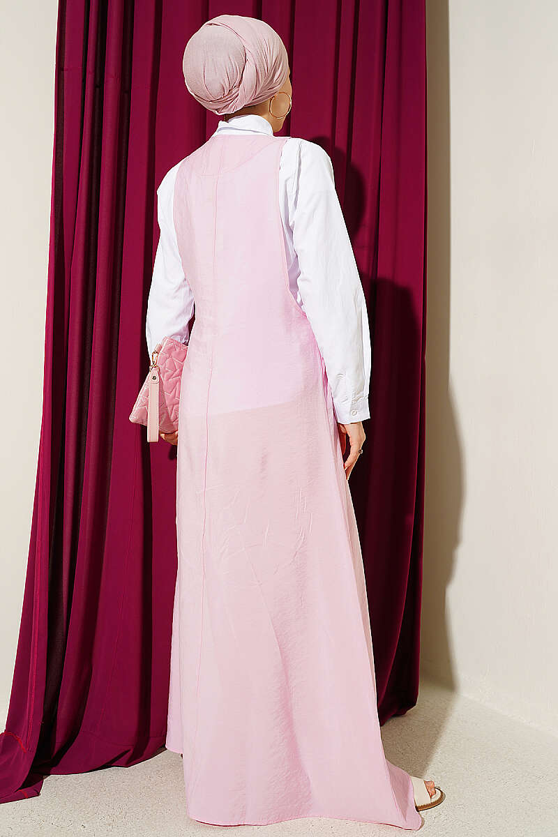 U-Neck Pinafore Dress - Pink