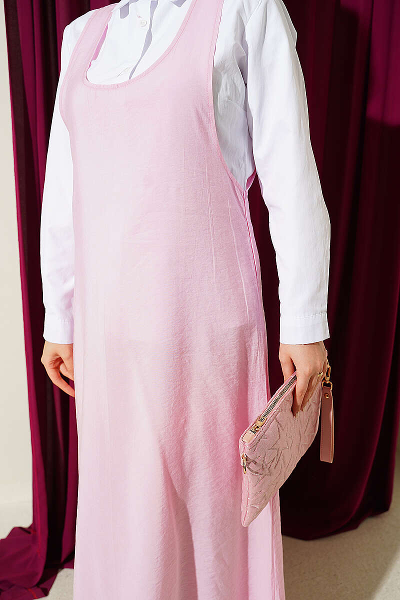 U-Neck Pinafore Dress - Pink