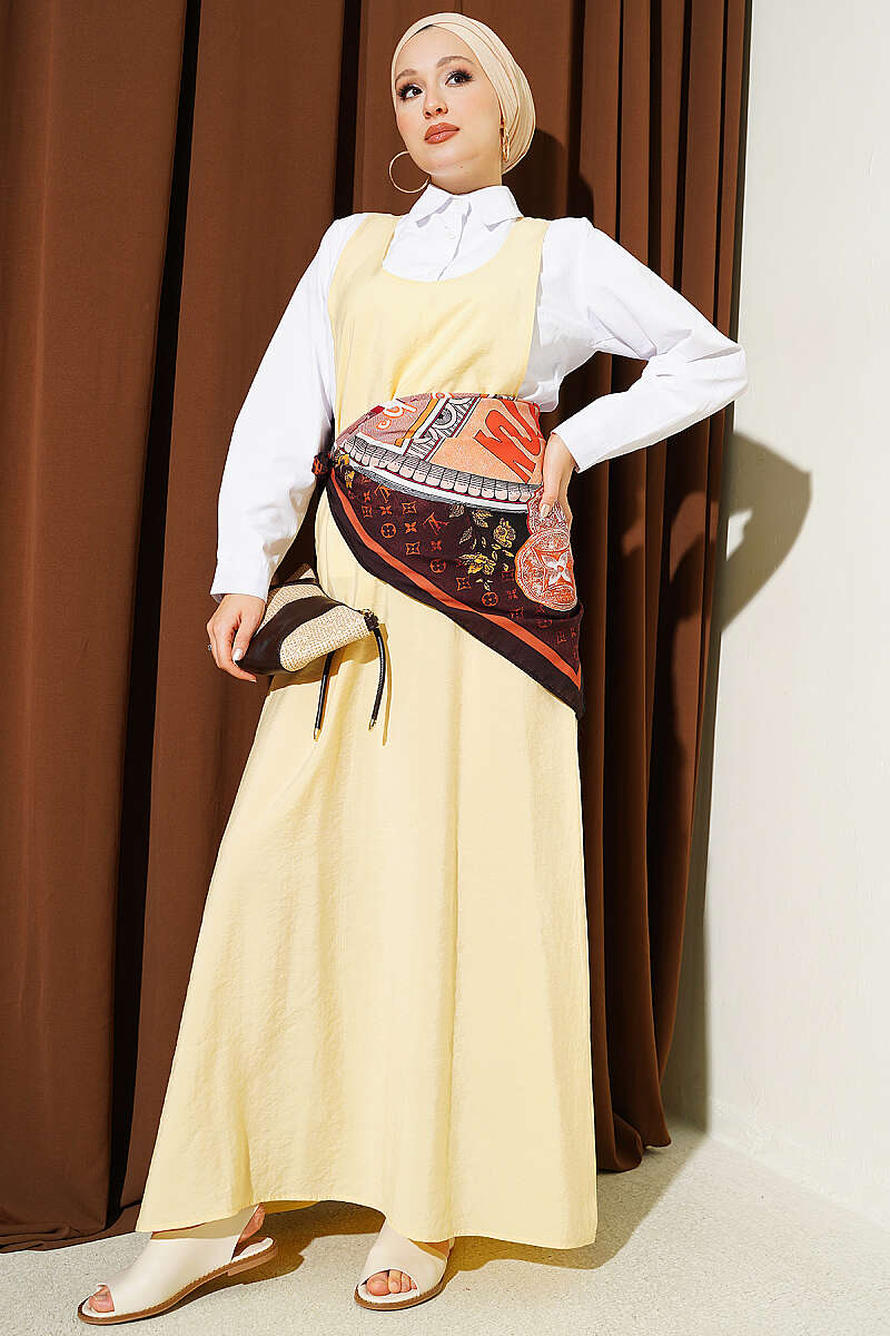 U-Neck Pinafore Dress - Yellow