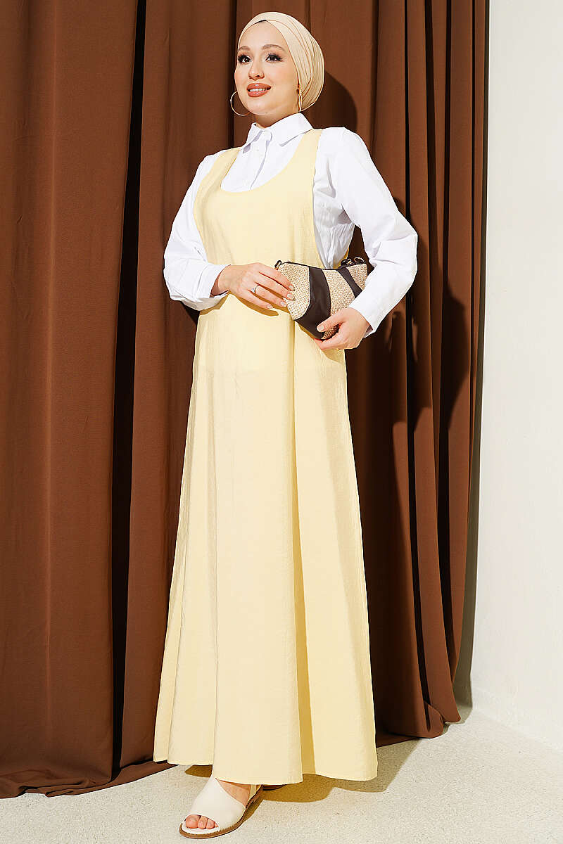 U-Neck Pinafore Dress - Yellow