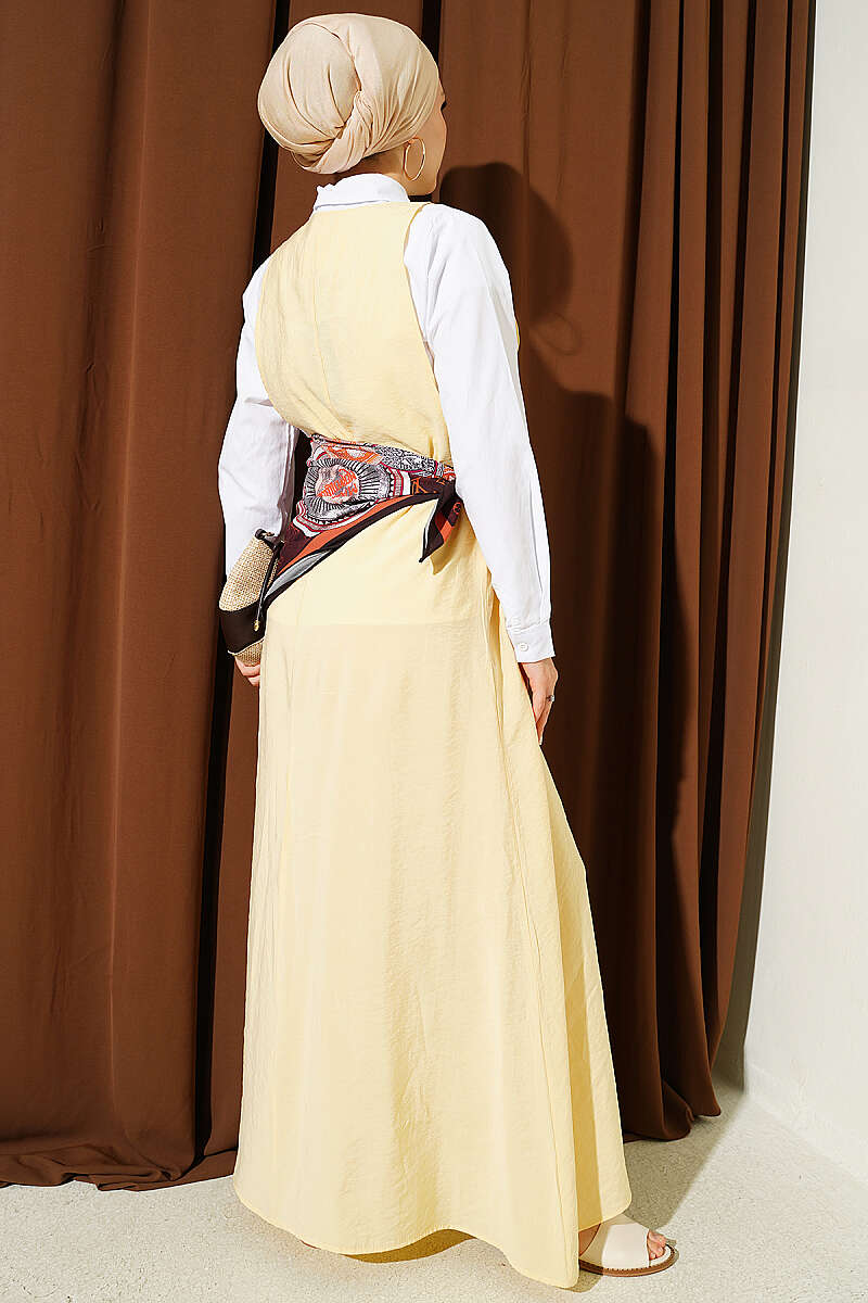 U-Neck Pinafore Dress - Yellow