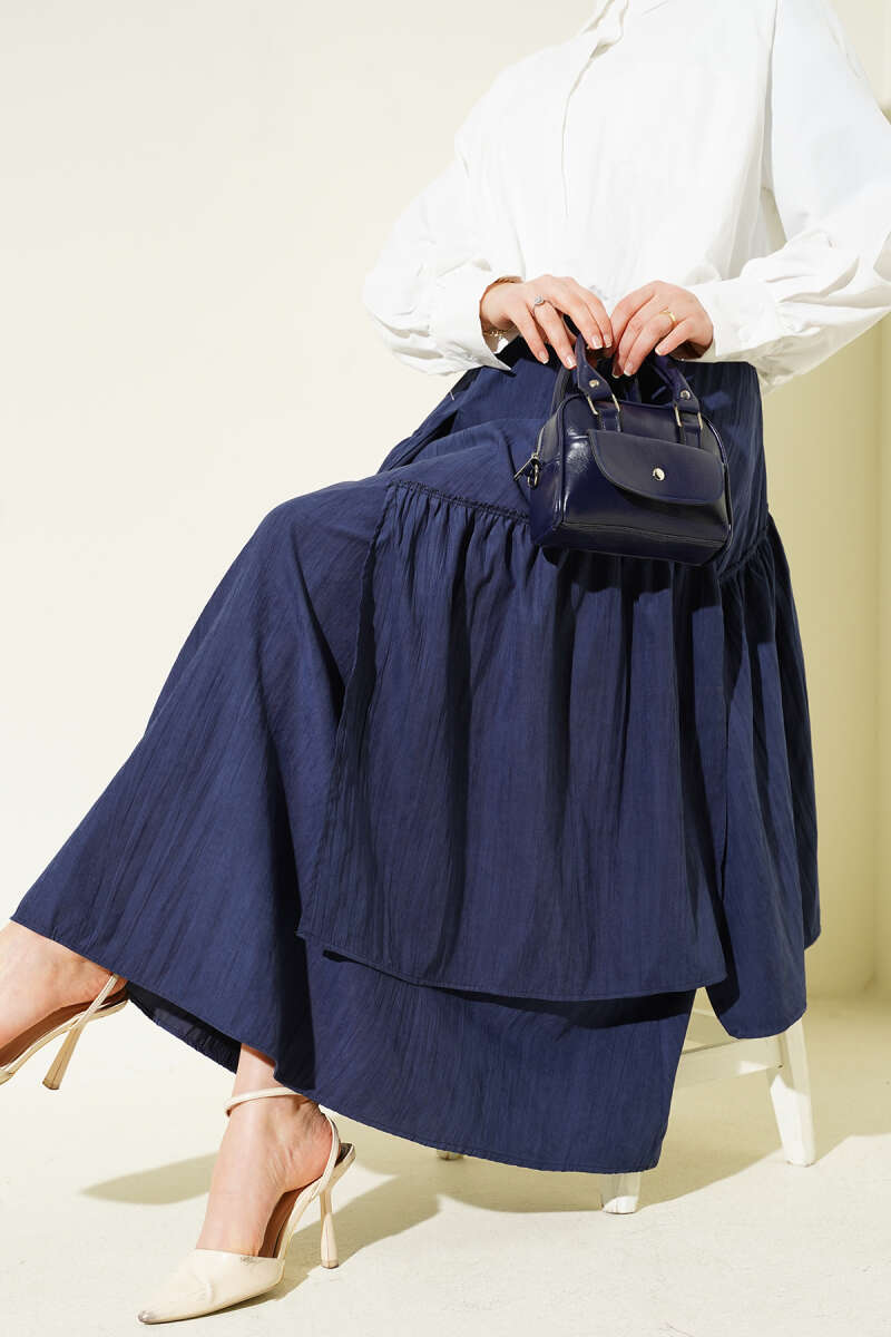 Three-Tier Ruffle Skirt - Navy