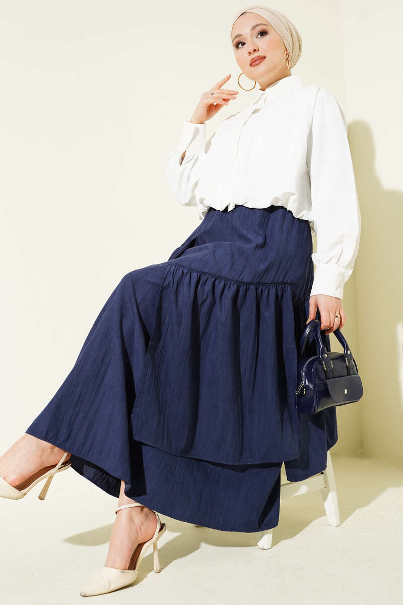 Three-Tier Ruffle Skirt - Navy