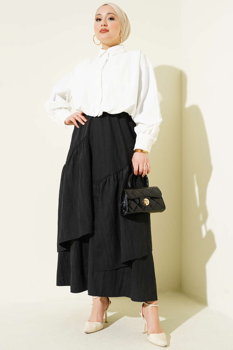 Three-Tier Ruffle Skirt - Black