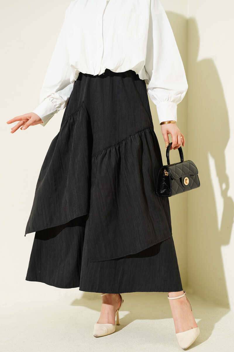 Three-Tier Ruffle Skirt - Black