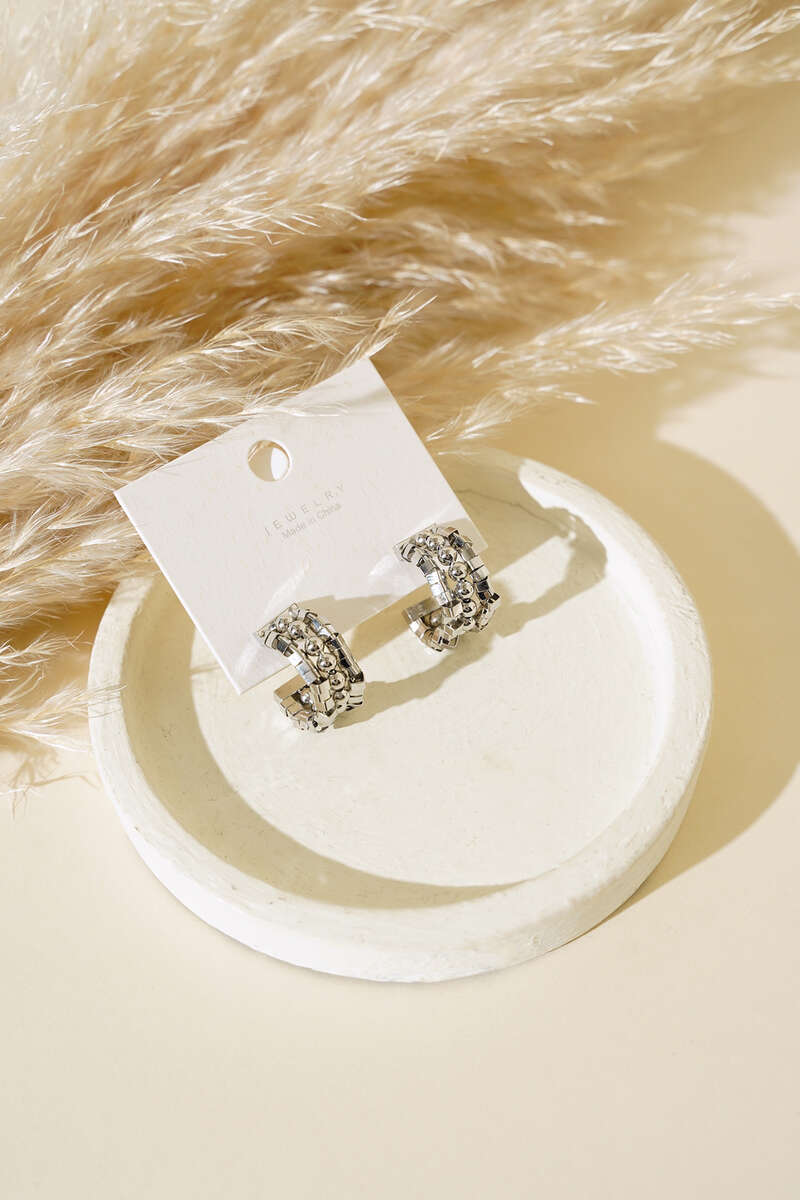 Three-Row Earrings - Silver
