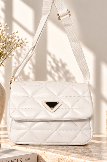 Top-Handle Bag with Triangle Badge - White