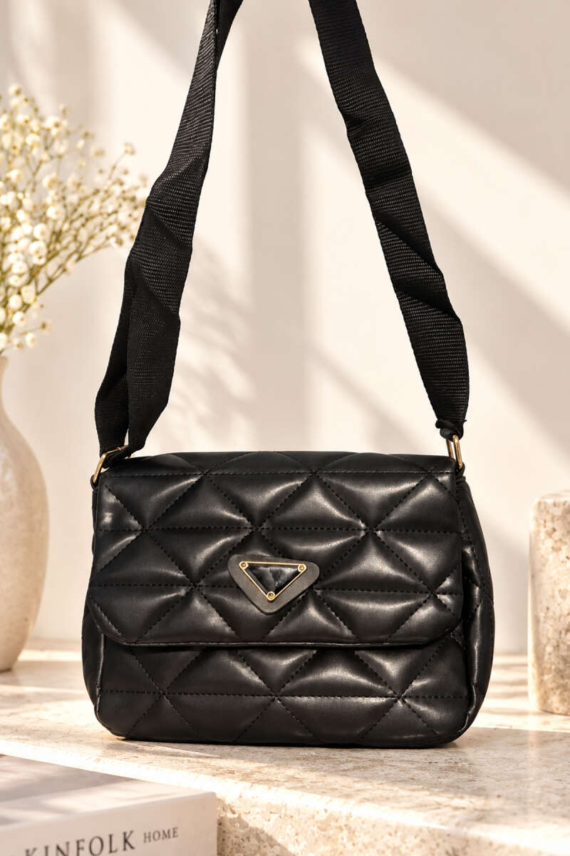 Top-Handle Bag with Triangle Badge - Black