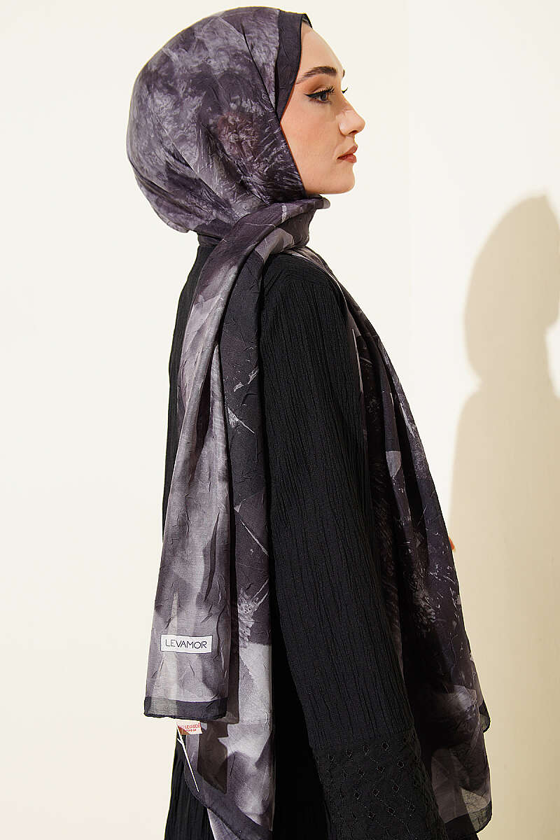 Triangle Print Bamboo Crinkle Shawl - Charcoal