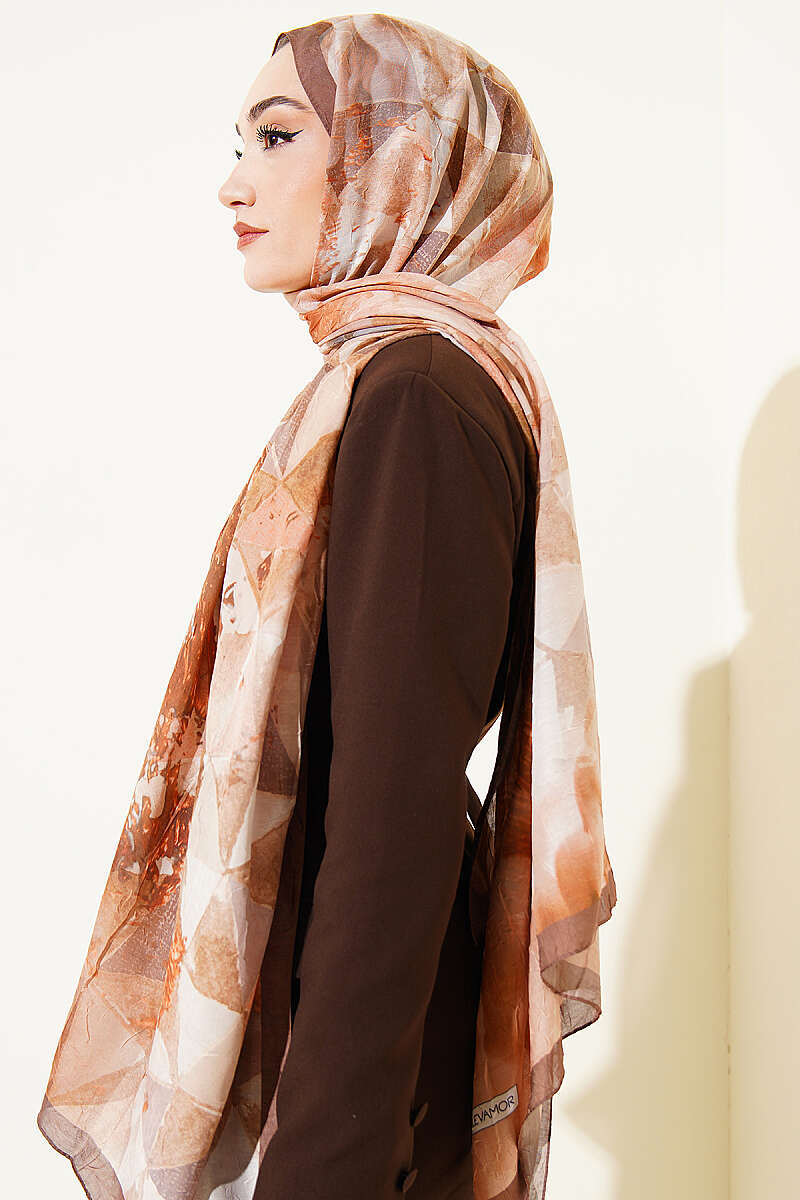 Triangle Print Bamboo Crinkle Shawl - Camel