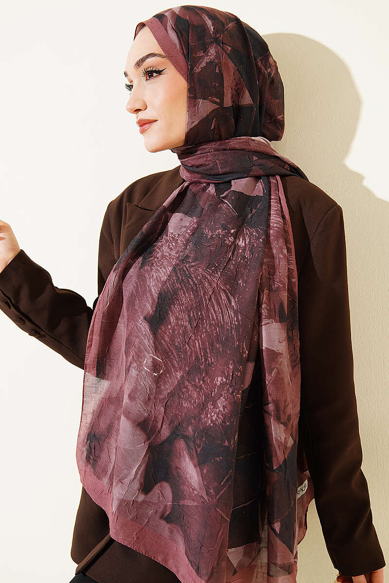 Triangle Print Bamboo Crinkle Shawl - Dusty Rose