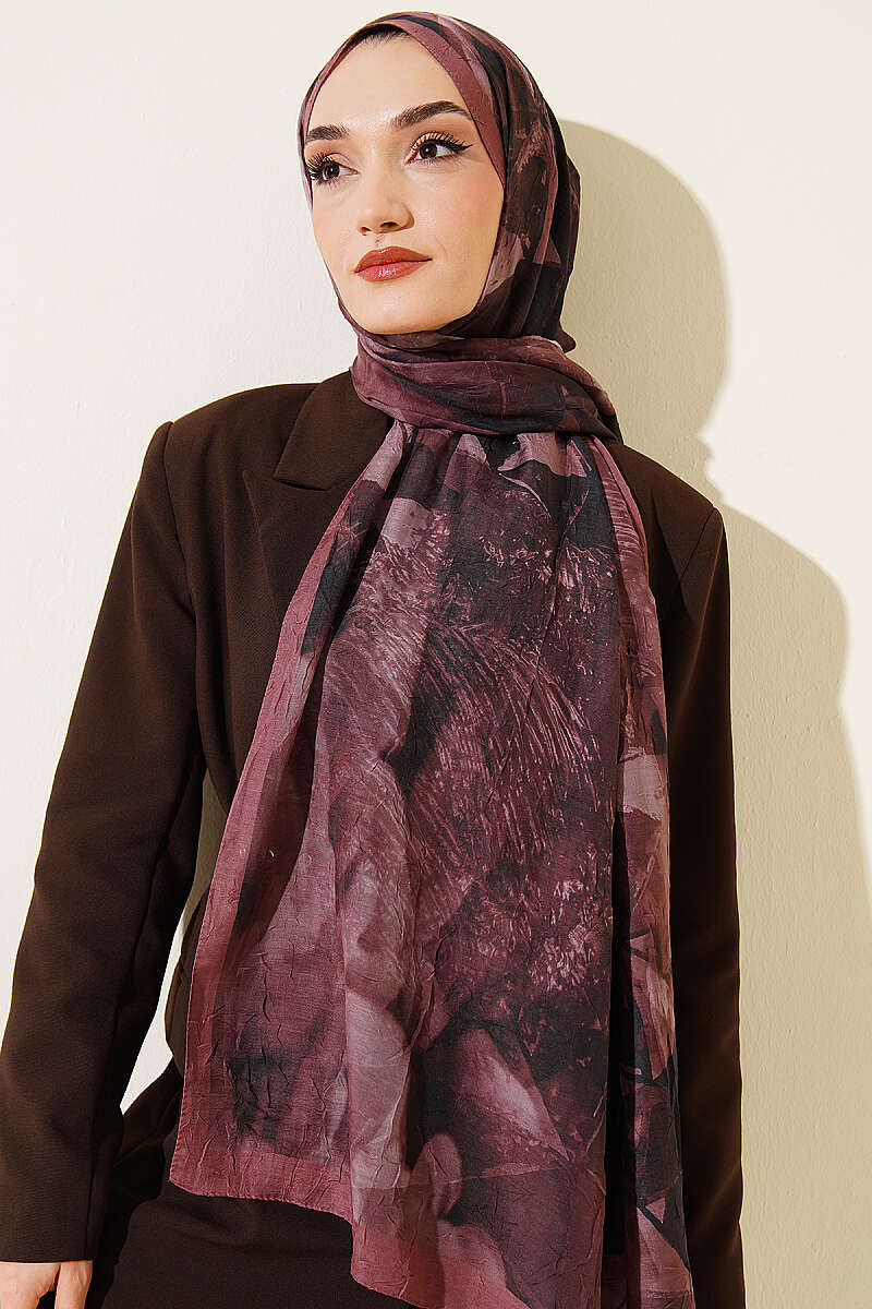 Triangle Print Bamboo Crinkle Shawl - Dusty Rose