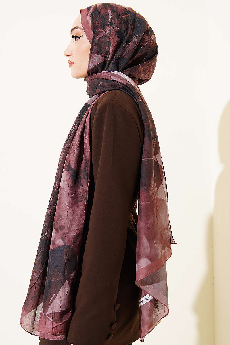 Triangle Print Bamboo Crinkle Shawl - Dusty Rose