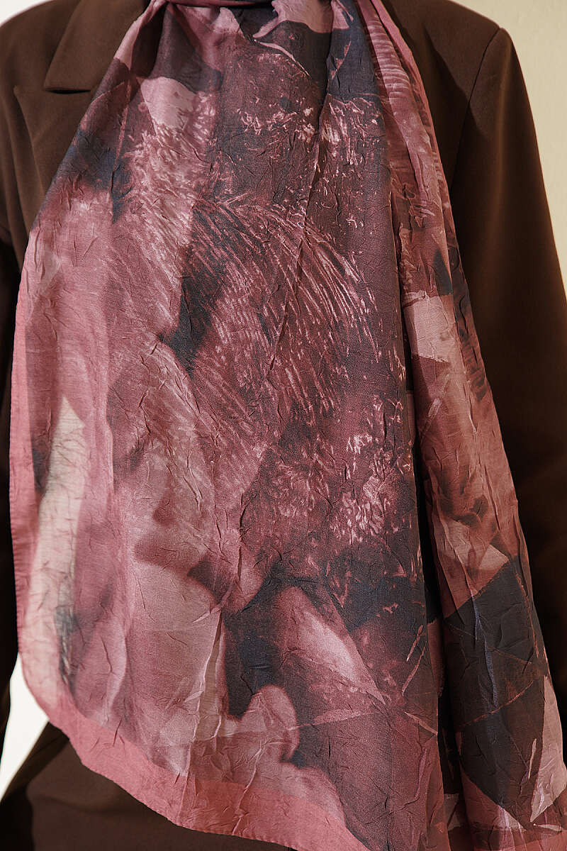 Triangle Print Bamboo Crinkle Shawl - Dusty Rose