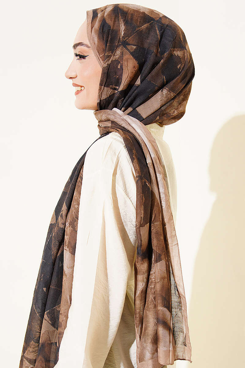 Triangle Print Bamboo Crinkle Shawl - Sand