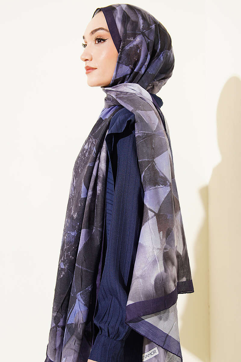 Triangle Print Bamboo Crinkle Shawl - Parliament Blue