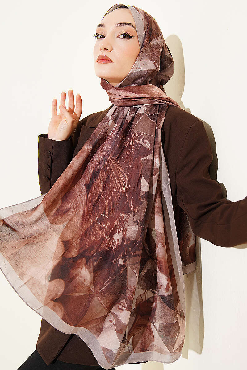 Triangle Print Bamboo Crinkle Shawl - Stone