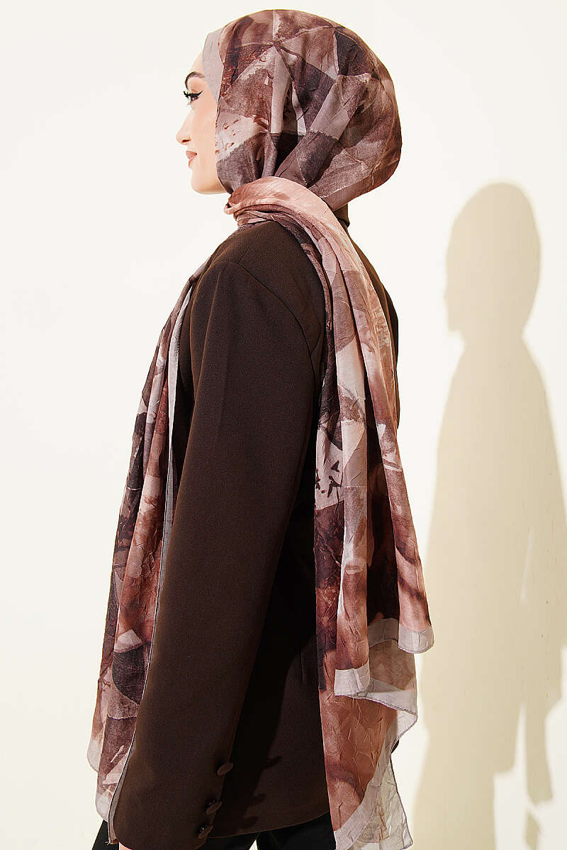 Triangle Print Bamboo Crinkle Shawl - Stone