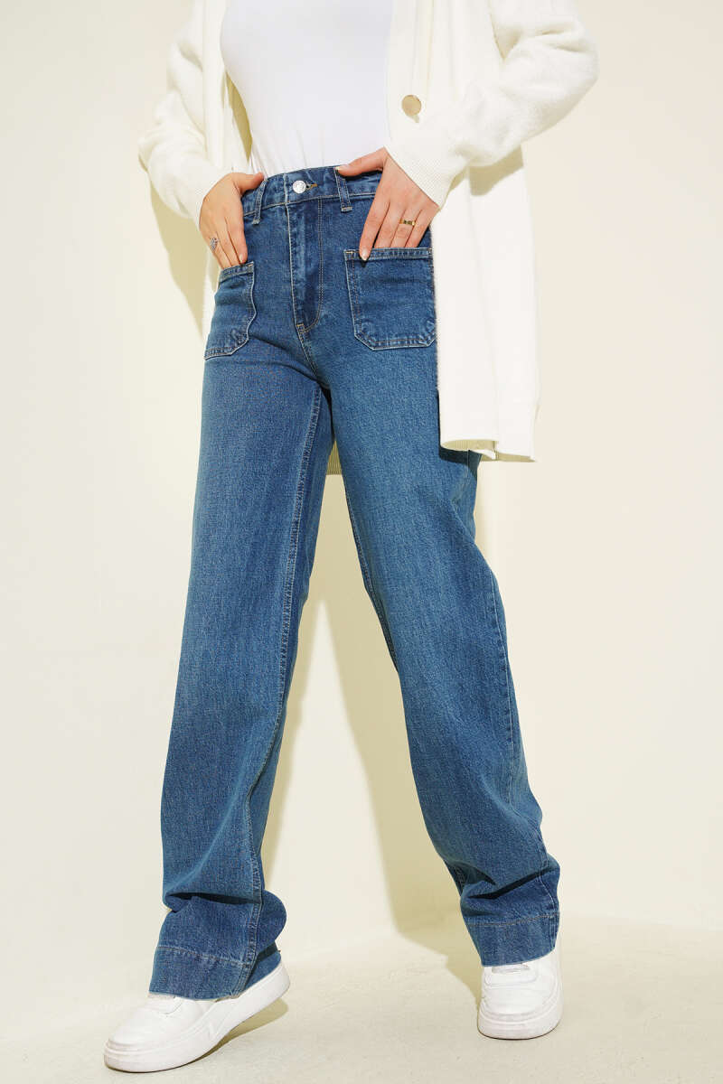 Palazzo Jeans with Top Pockets - Light Blue