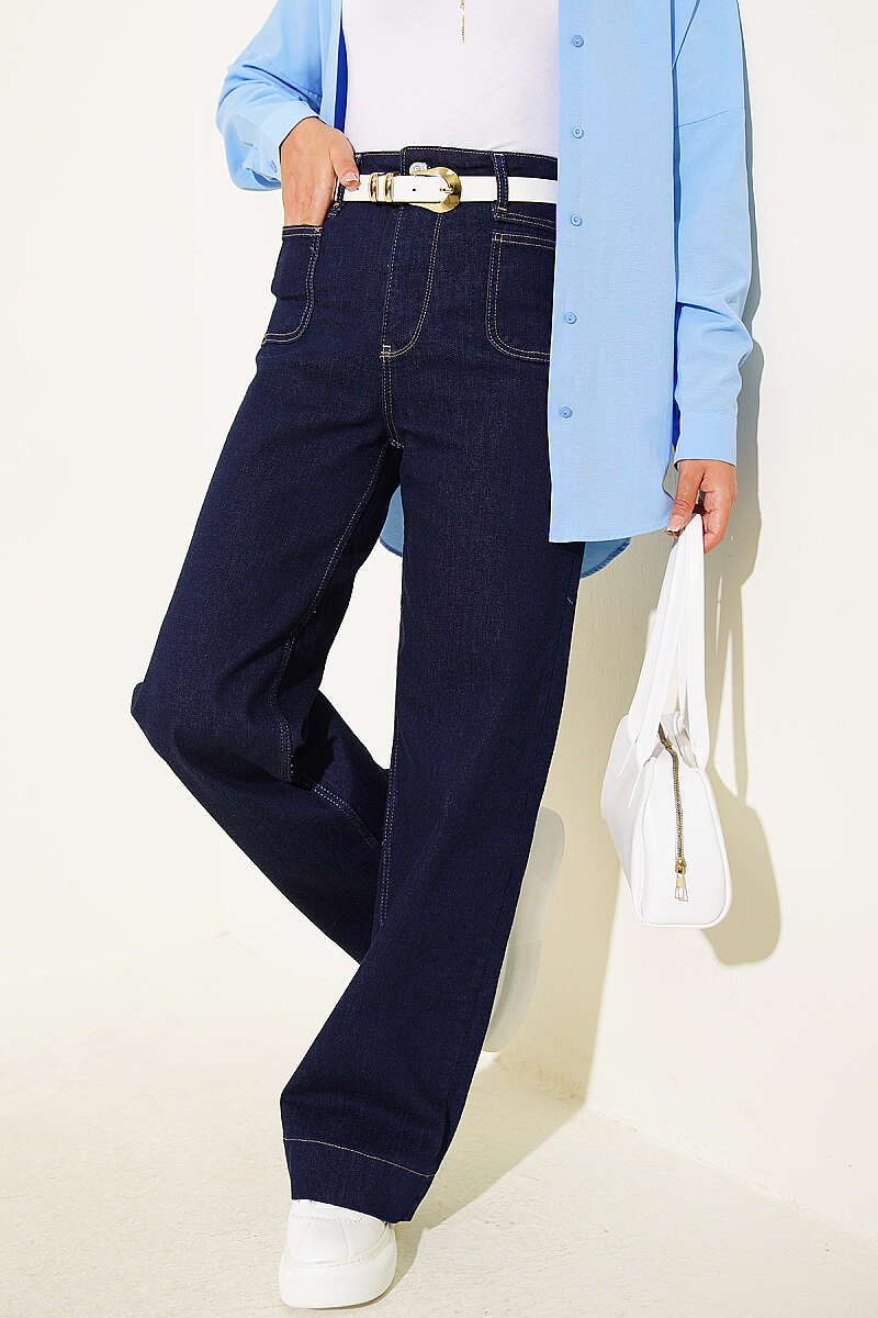 Palazzo Jeans with Top Pockets - Navy