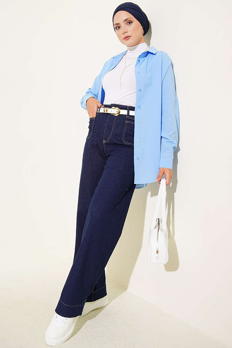 Palazzo Jeans with Top Pockets - Navy