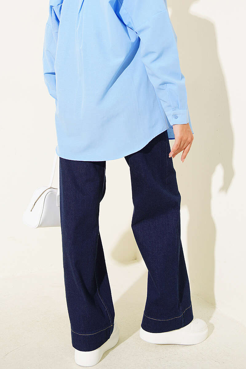 Palazzo Jeans with Top Pockets - Navy