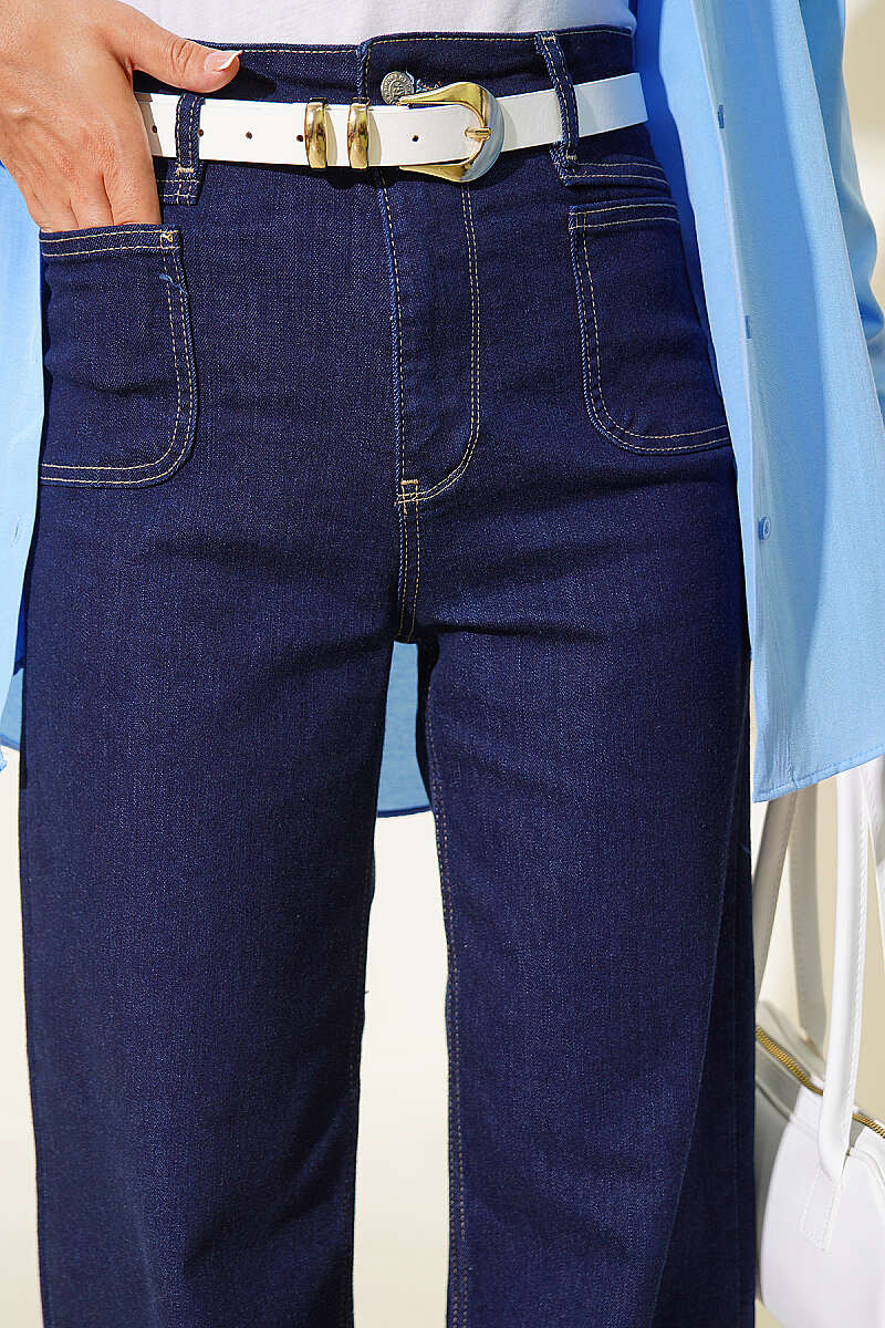 Palazzo Jeans with Top Pockets - Navy
