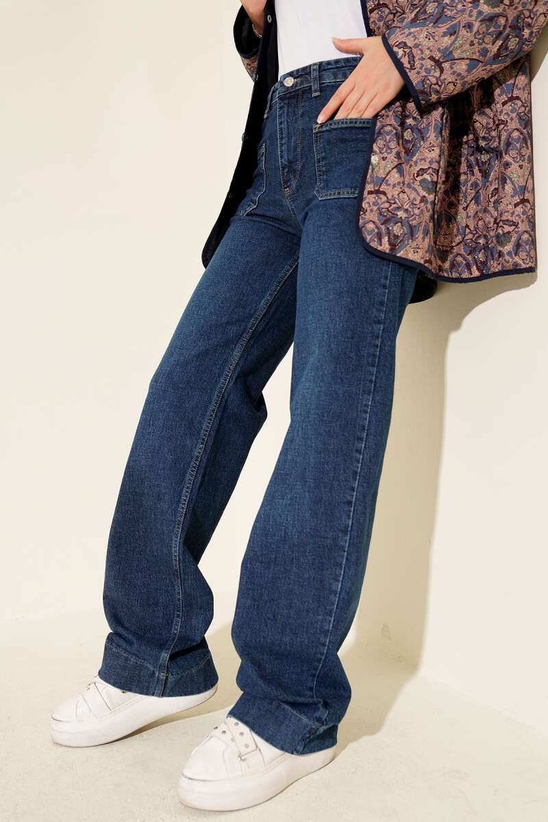 Palazzo Jeans with Top Pockets - Blue